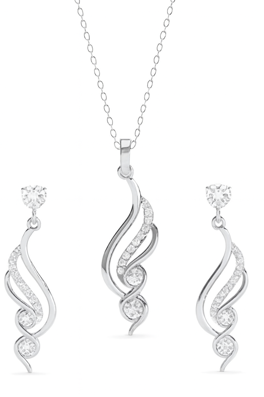 Silver S-Curve Pendant and Earring Set
