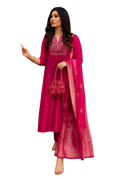 Elegant Pink Anarkali Suit with Embroidered Kurta, Churidar Pants &