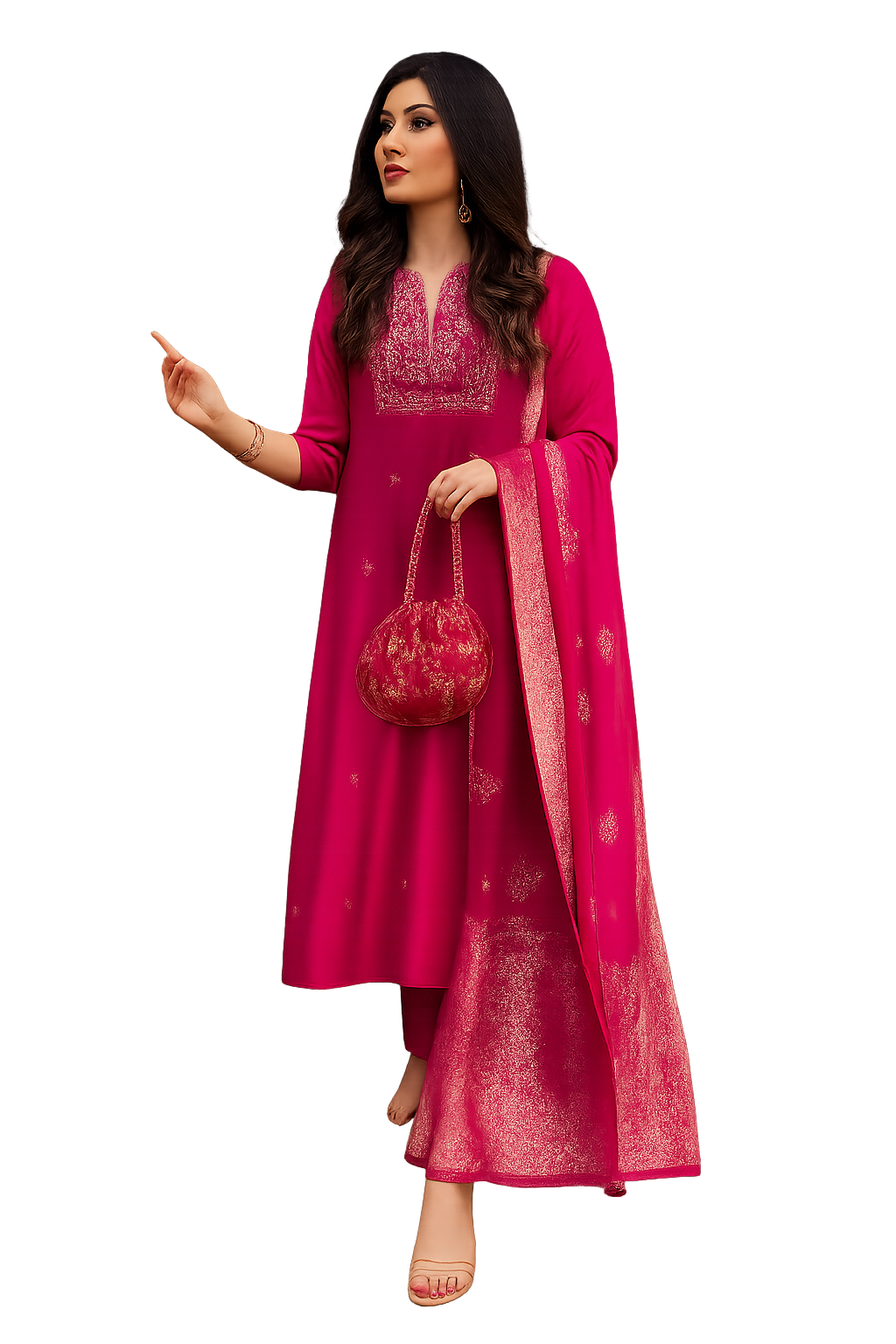 Elegant Pink Anarkali Suit with Embroidered Kurta, Churidar Pants &