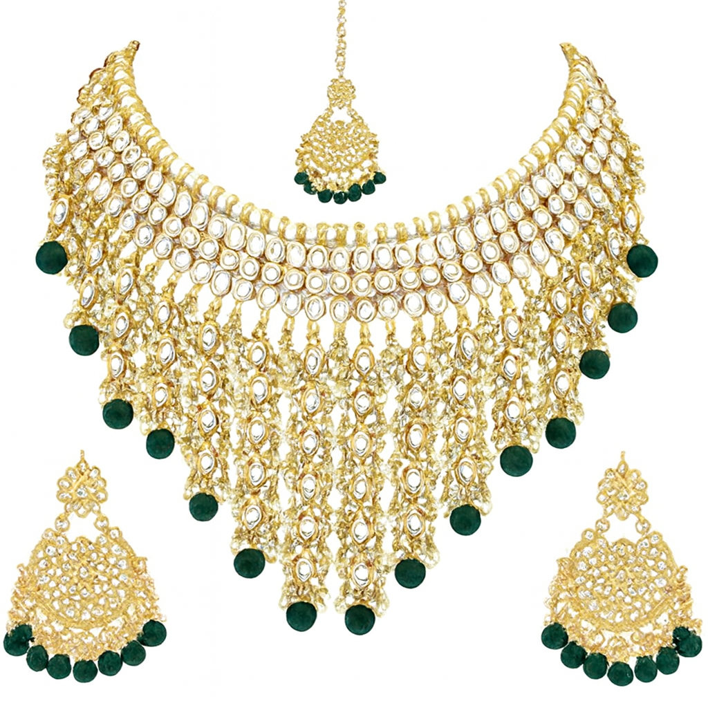 Gold Bridal Choker Set with Green Beads