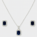 Blue Emerald-Cut Pendant and Earring Set