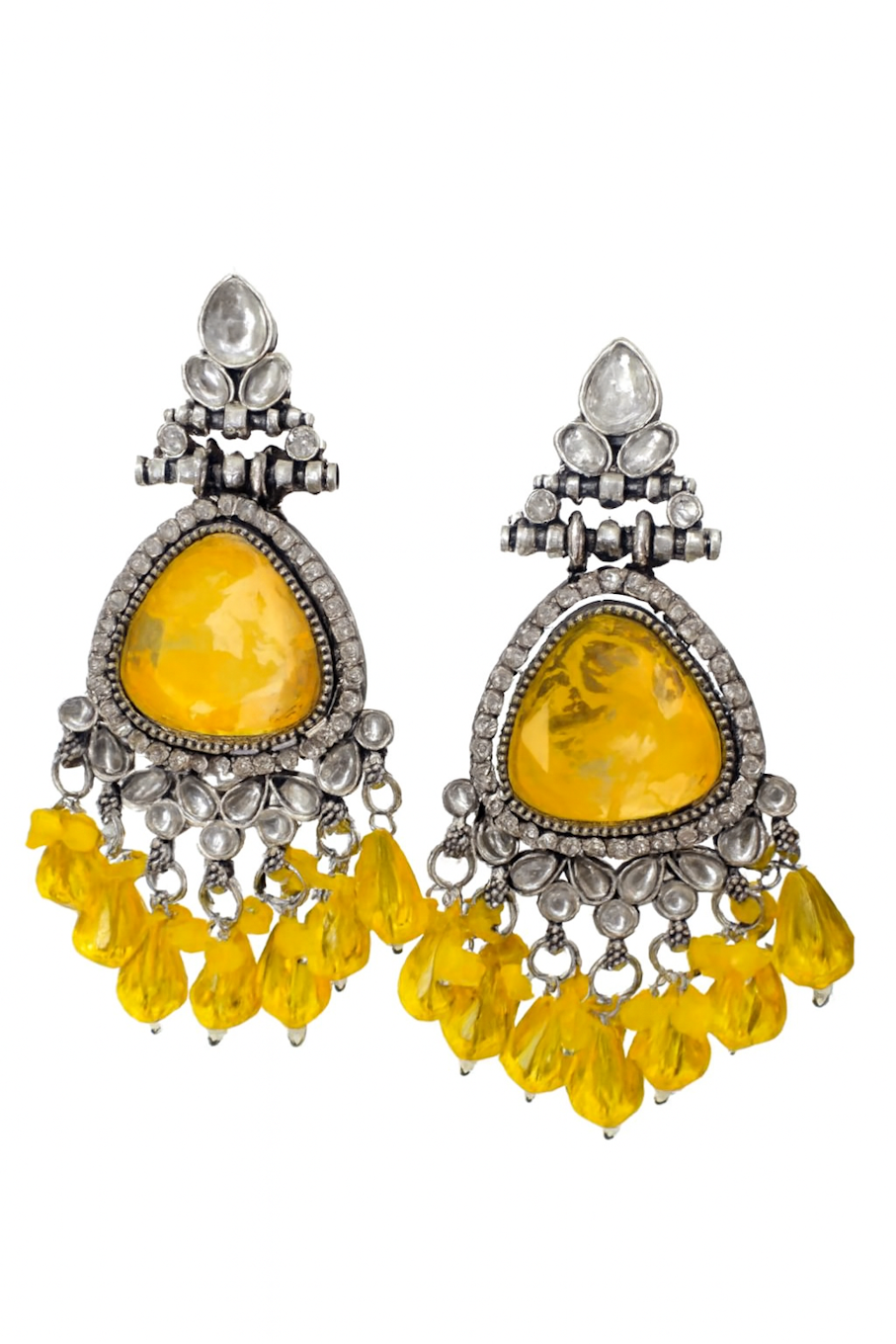 Yellow Kundan & Polki Jhumka Earrings