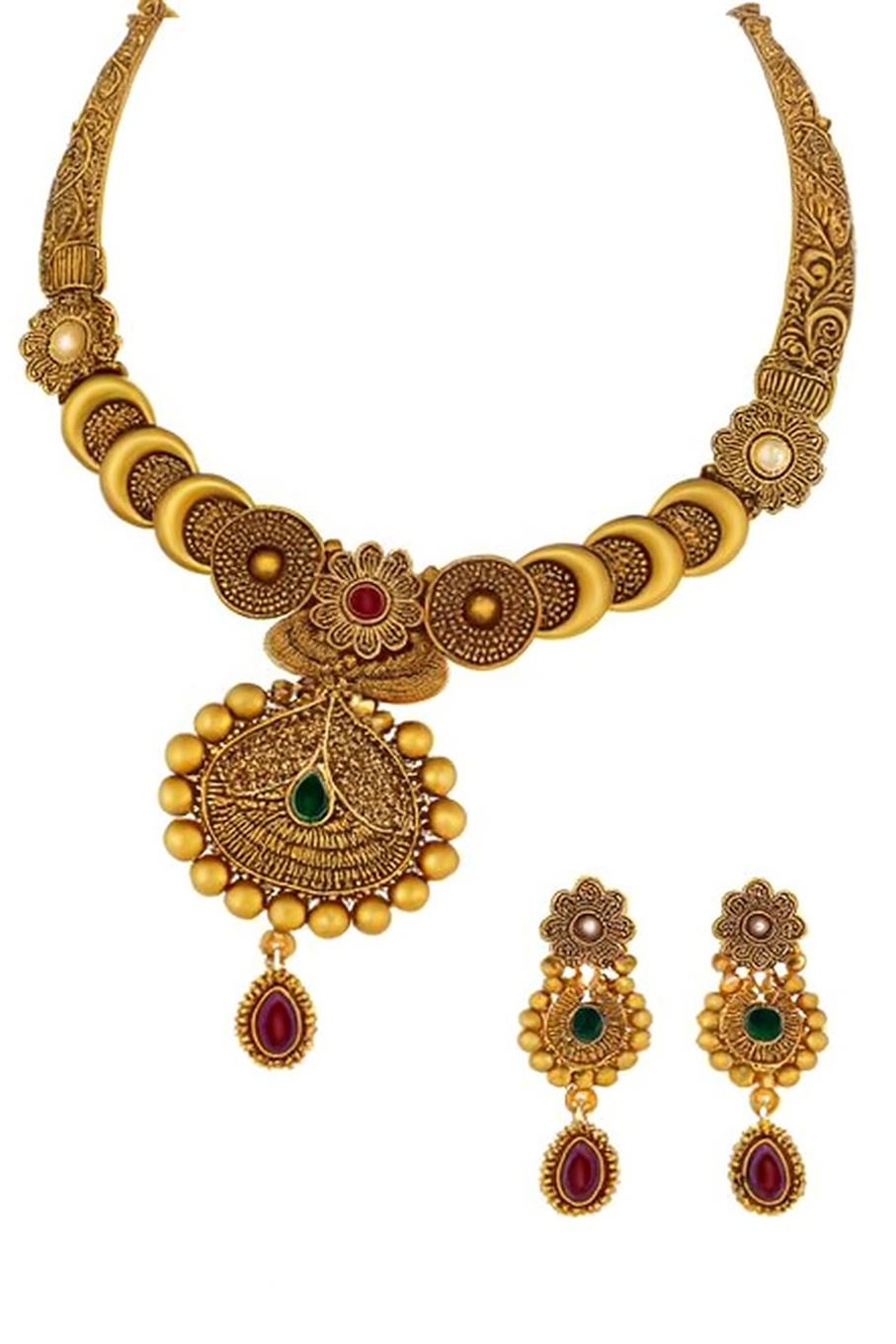 Traditional Gold-Plated Choker & Earrings Set