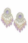 Silver Plated Purple Kundan & Pearl Drops