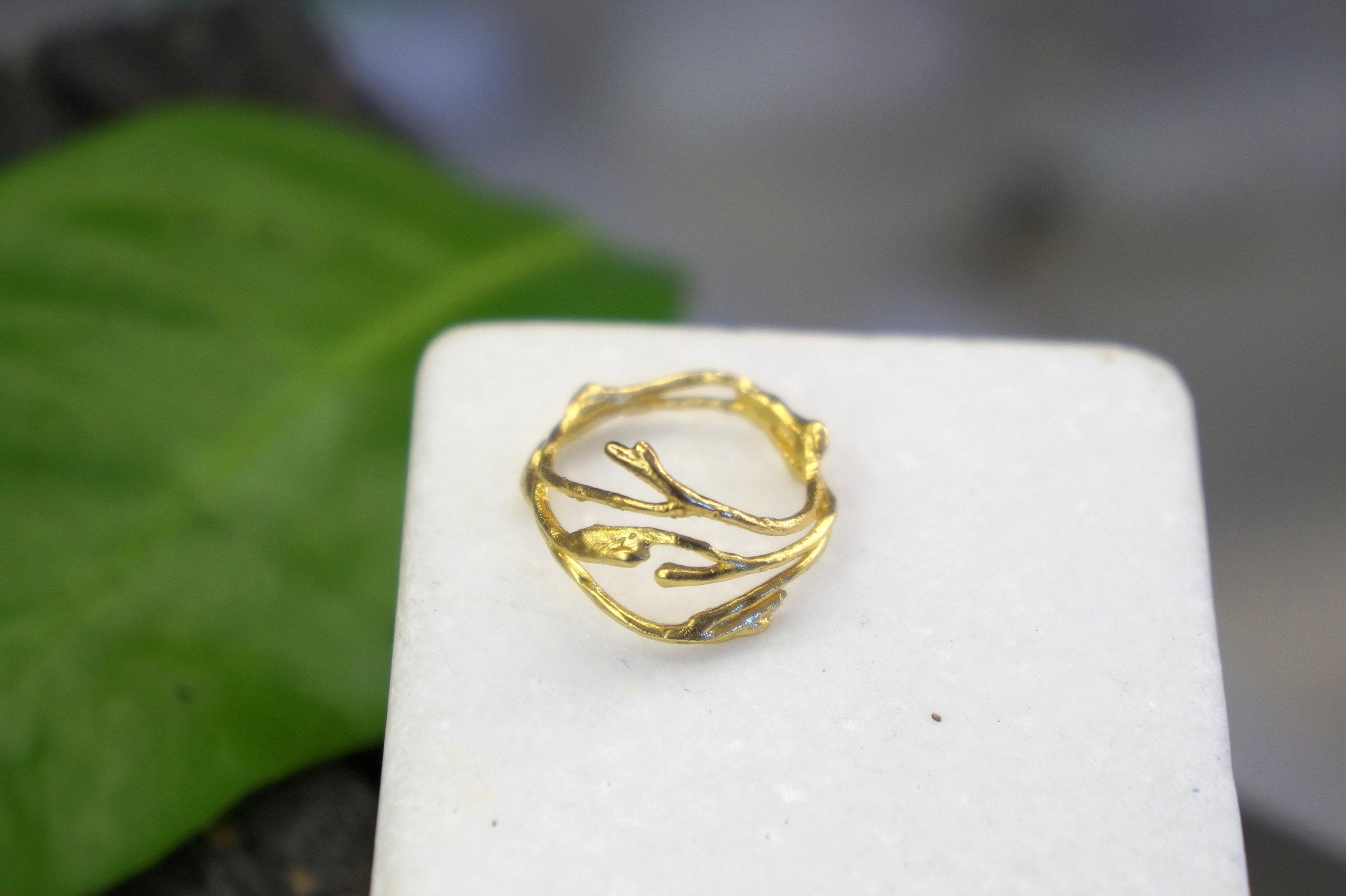 Real Jasmine Twig Gold Ring, Handmade Nature Jewelry, Organic Branch