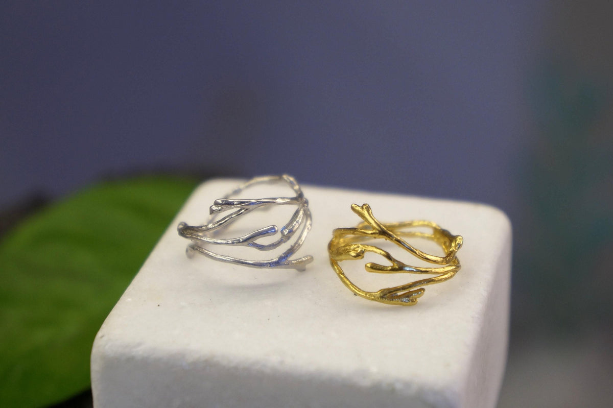 Real Jasmine Twig Gold Ring, Handmade Nature Jewelry, Organic Branch
