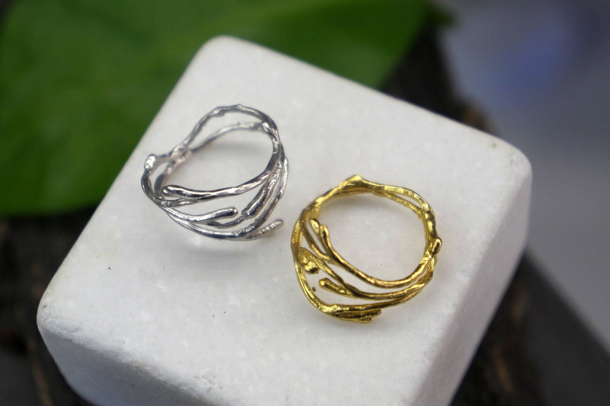 Real Jasmine Twig Gold Ring, Handmade Nature Jewelry, Organic Branch