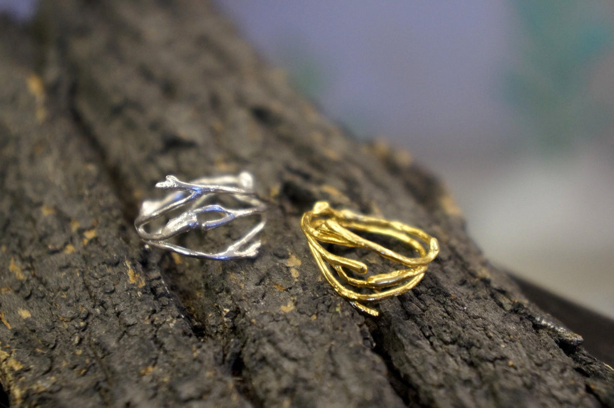 Real Jasmine Twig Gold Ring, Handmade Nature Jewelry, Organic Branch