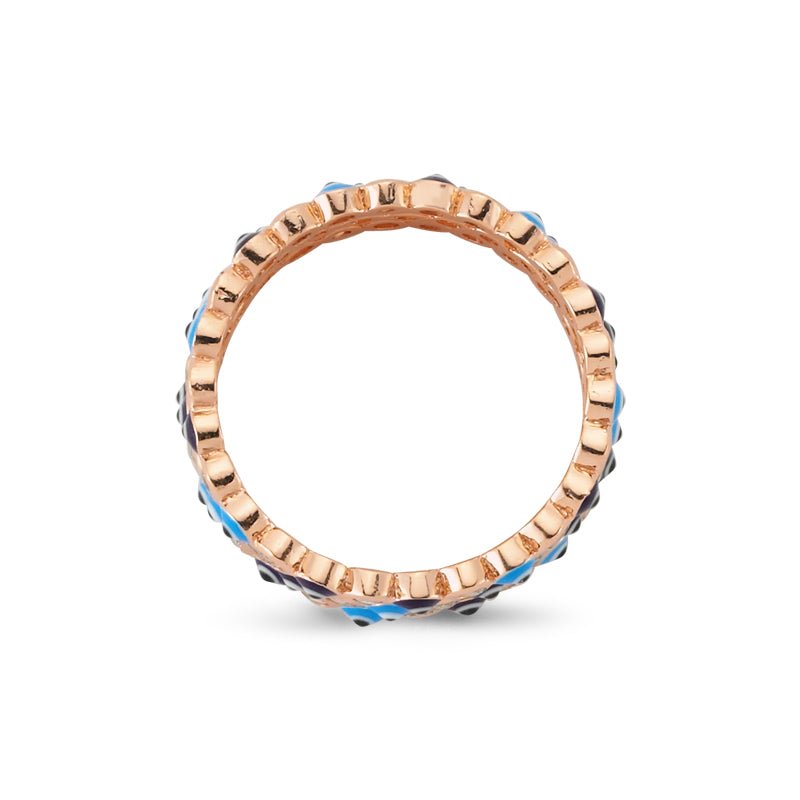 Rose Gold Dainty Evil Eye Ring Stackable Set in Silver