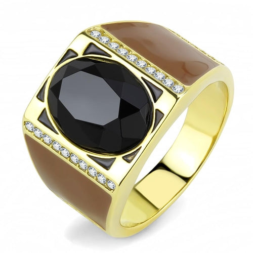 TK3465 - IP Gold(Ion Plating) Stainless Steel Ring with Synthetic Onyx